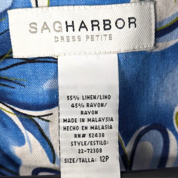 Sag Harbor 12P Blue Floral Linen Rayon Button Shirt Top Women Vintage Y2K - Picture 2 of 3